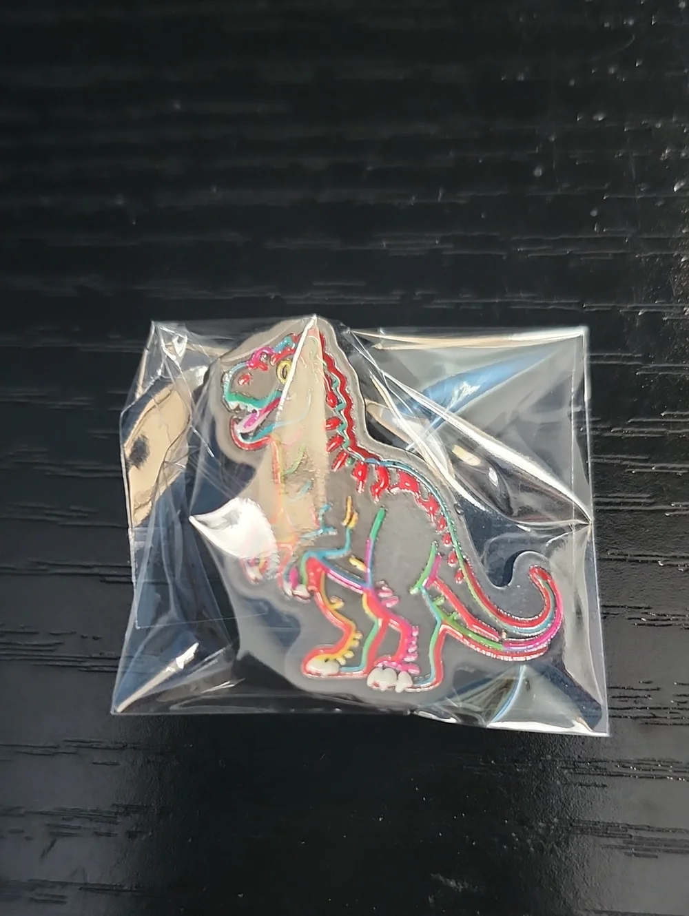 Neon Dinosaur Enamel Pin - Black Base with Multicolor Neon Accents